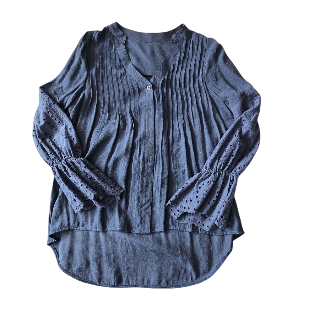 Dark Blue  Blouse with bell eyelet sleeves